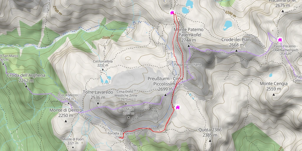 Map of the trail for Dreizinnenhütte - Rifugio Locatelli alle Tre Cime