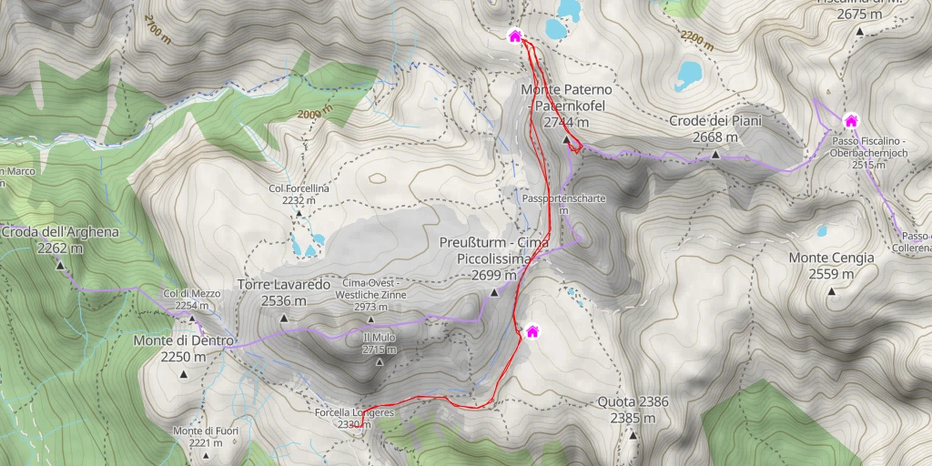 Map of the trail for Monte Paterno - Paternkofel