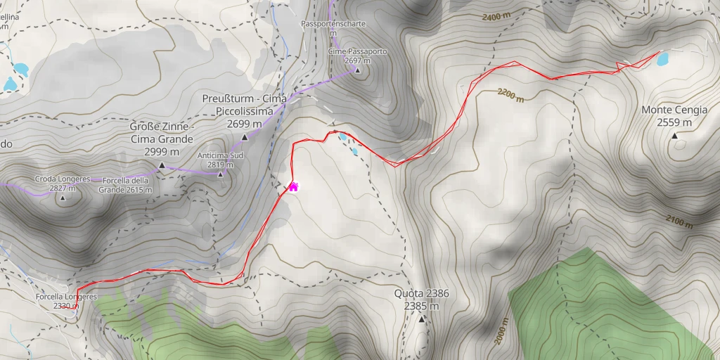 Map of the trail for Lago di Cengia
