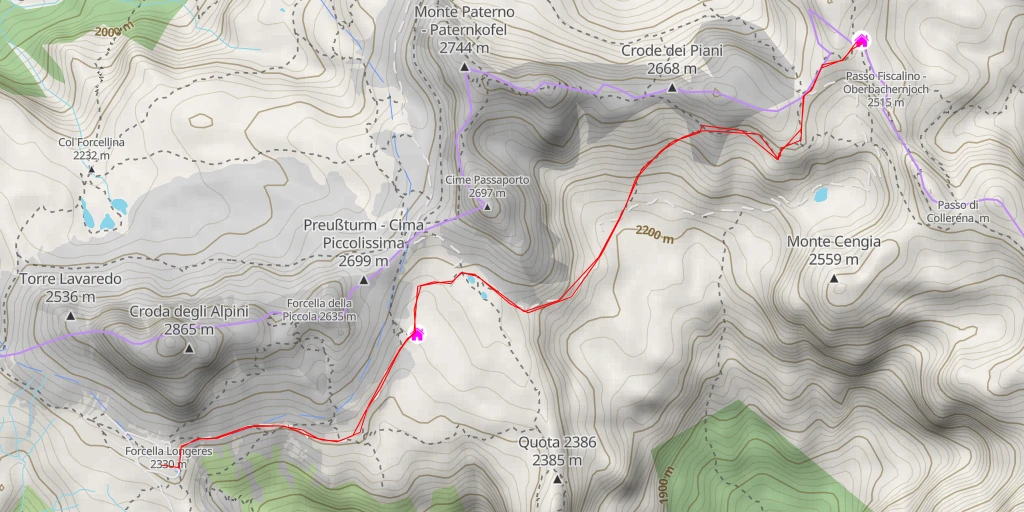 Carte de l'itinéraire :  Büllelejochhütte - Rifugio Pian di Cengia