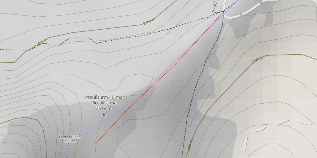 Map of the trail for Cima Piccolissima di Lavaredo Fissure Preuss