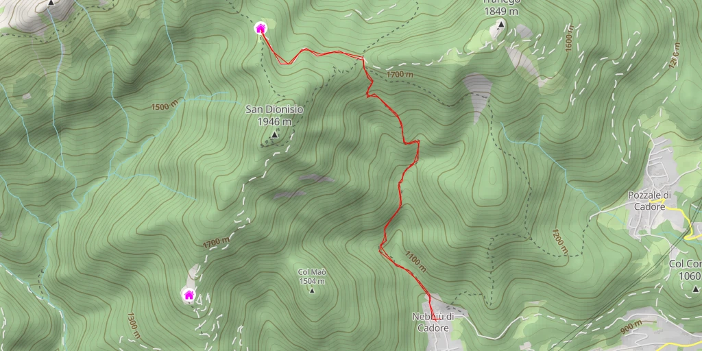 Map of the trail for Rifugio Antelao