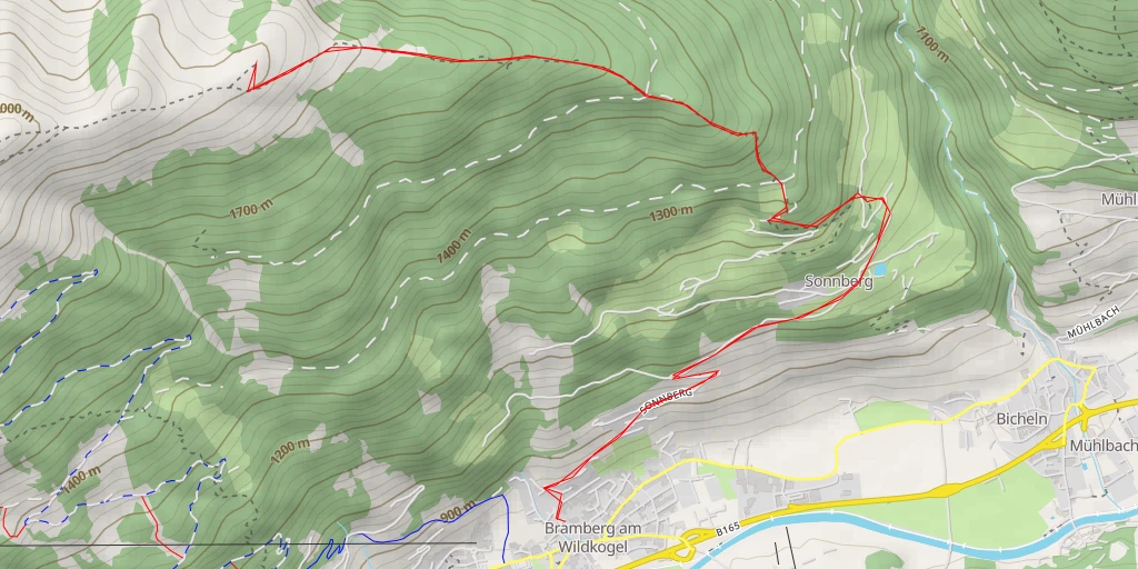 Map of the trail for Wildkogel (Rodelbahn)