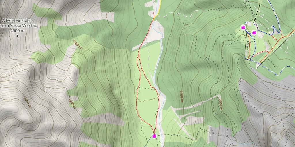 Carte de l'itinéraire :  Talschlusshütte - Rifugio Fondo Valle