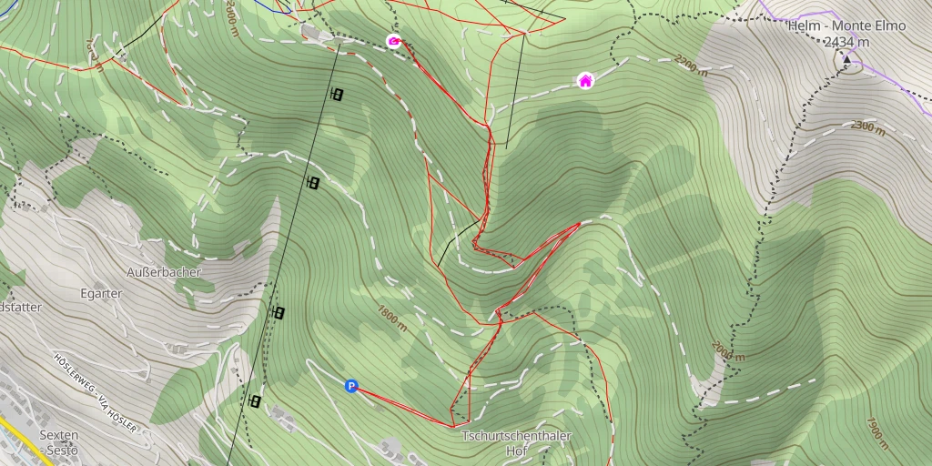 Carte de l'itinéraire :  Rundweg Olperl's Bergwelt - Sentiero circolare Parco natura Olperl - Sexten - Sesto