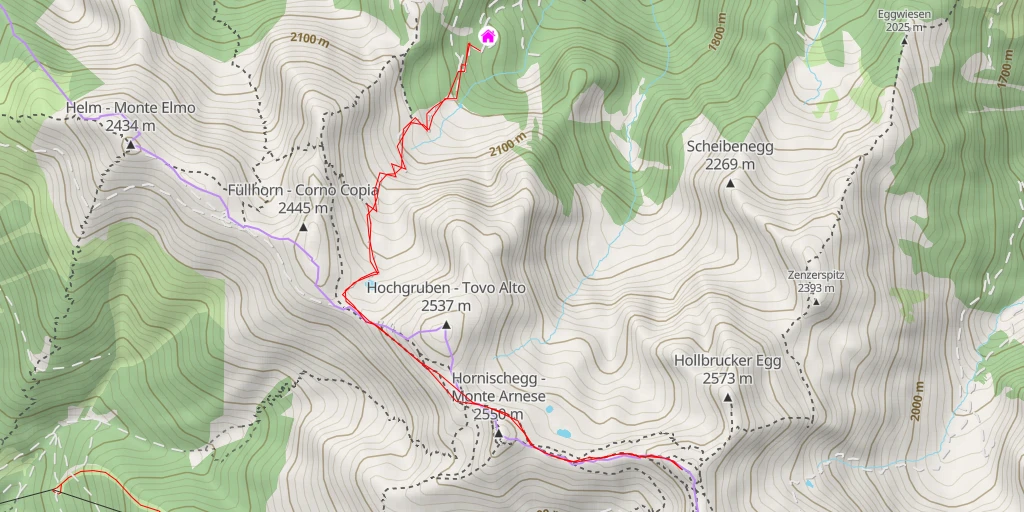 Map of the trail for Hollbrucker Spitze - Cima di Pontegrotta
