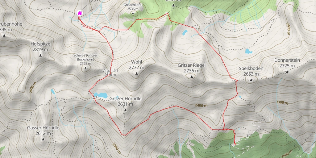 Map of the trail for Lasörlinghütte
