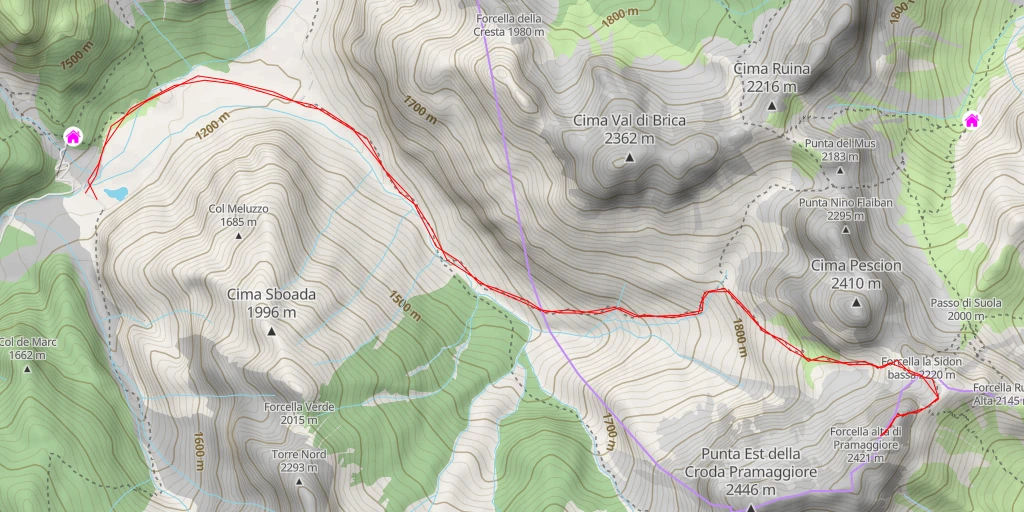 Carte de l'itinéraire :  Monte Pramaggiore