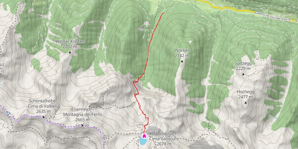 Map of the trail for Obstansersee-Hütte