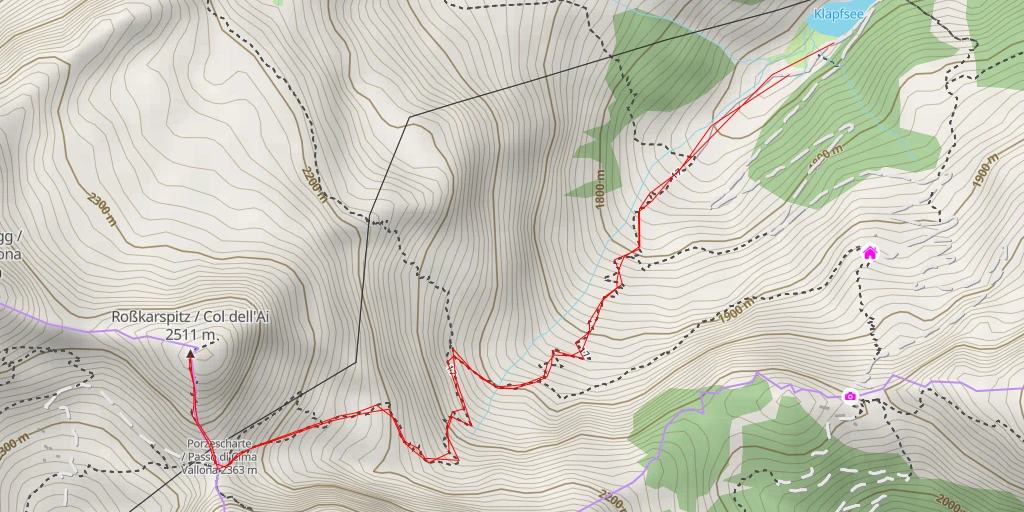 Map of the trail for Roßkarspitz / Col dell'Ai