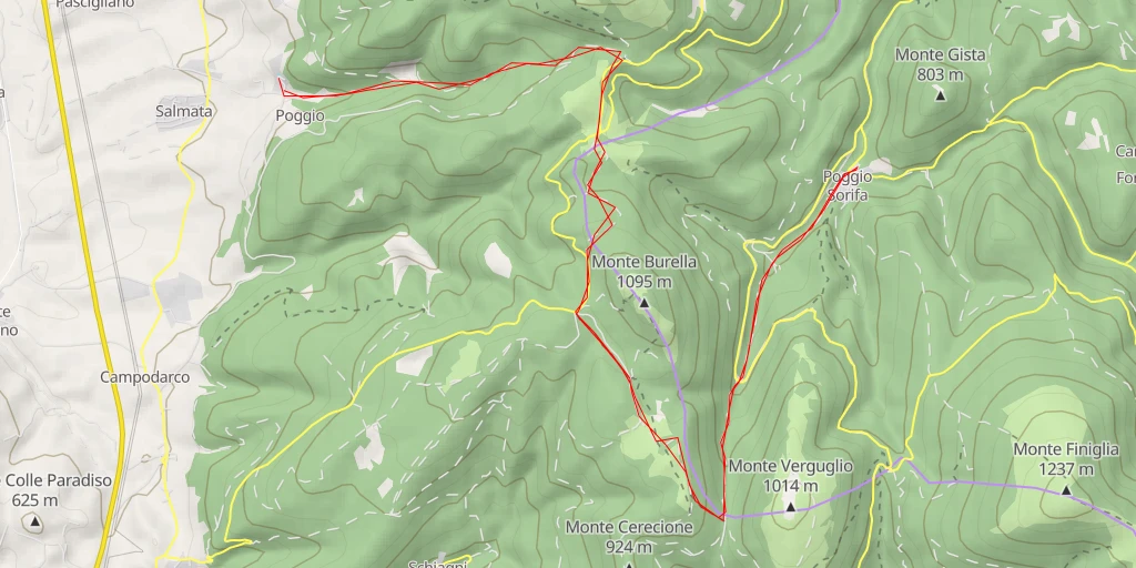 Map of the trail for Rifugio Monte Pennino