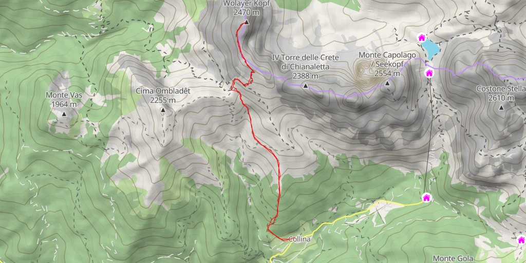 Carte de l'itinéraire :  Monte Volaia / Wolayer Köpf