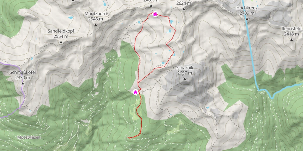 Map of the trail for Hugo-Gerbers-Hütte