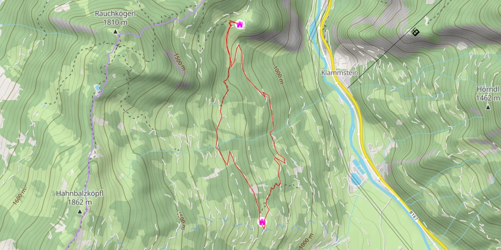 Map of the trail for Huberalm - Klamm