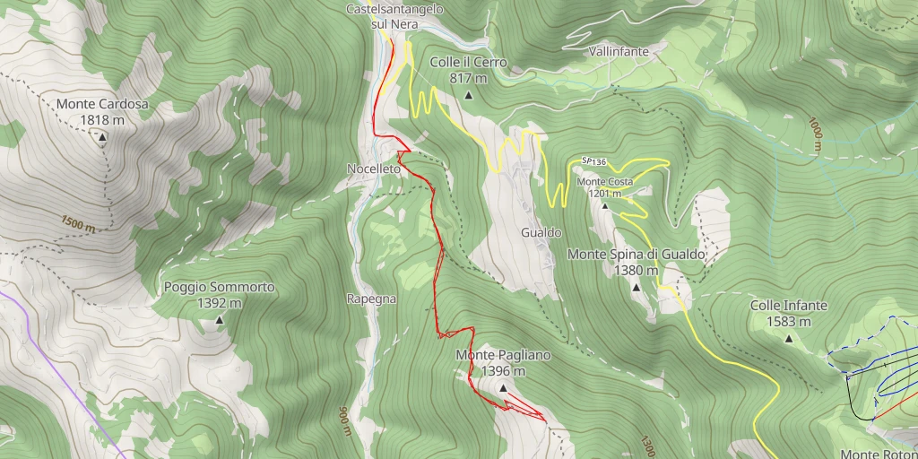 Map of the trail for Monte Pagliano