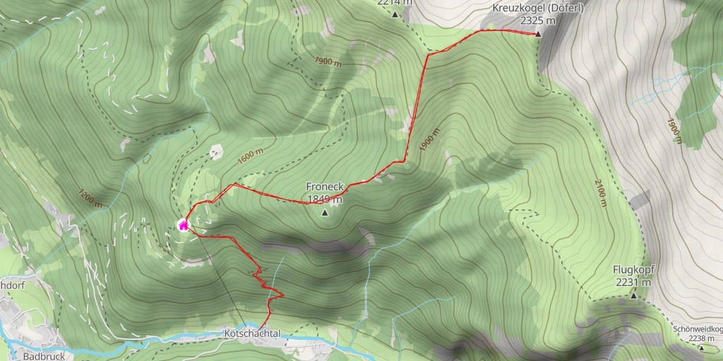 Map of the trail for Kreuzkogel (Döferl)