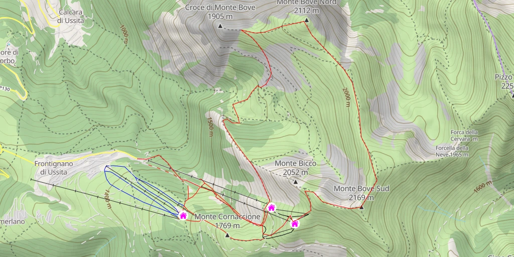 Map of the trail for Monte Bove Nord