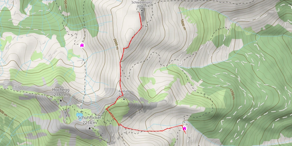 Map of the trail for Schiedreitspitz