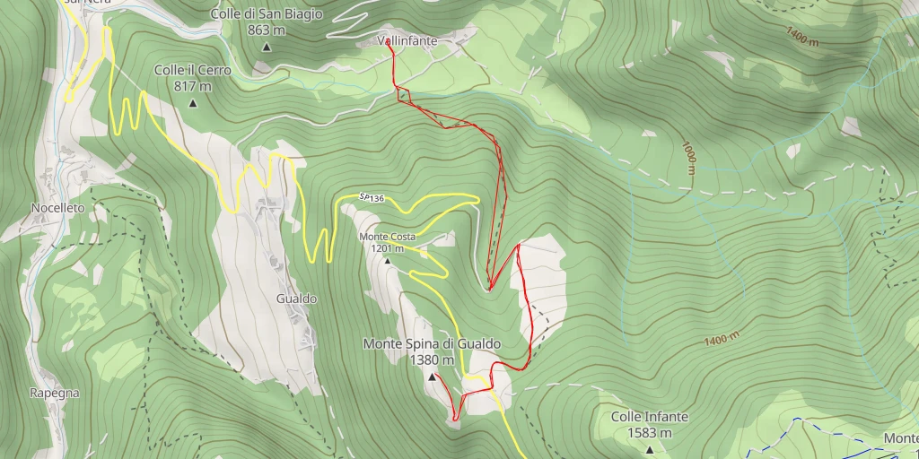 Map of the trail for Monte Spina di Gualdo