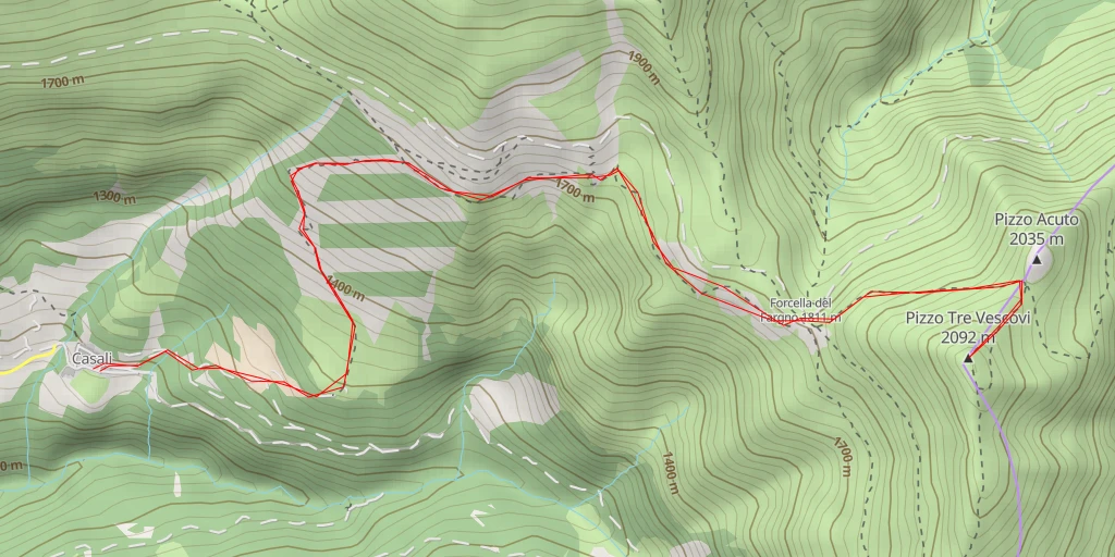 Map of the trail for Pizzo Tre Vescovi