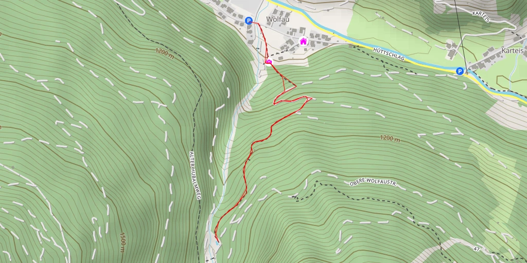 Map of the trail for Obere Wolfaustraße