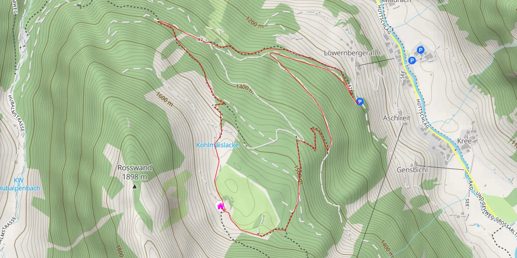 Carte de l'itinéraire :  Hirschgrubenalm