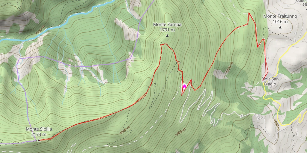 Map of the trail for Monte Sibilla