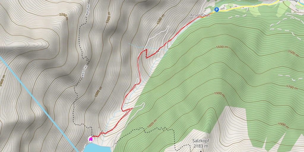 Map of the trail for Rotgüldenseehütte