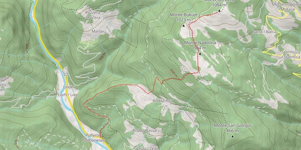 Carte de l'itinéraire :  Monte Glevizza