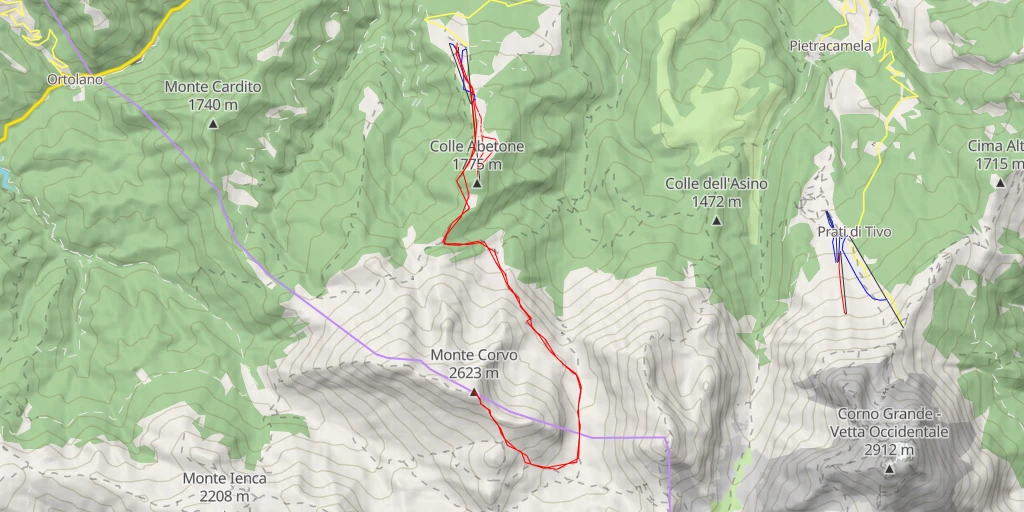 Map of the trail for Monte Corvo