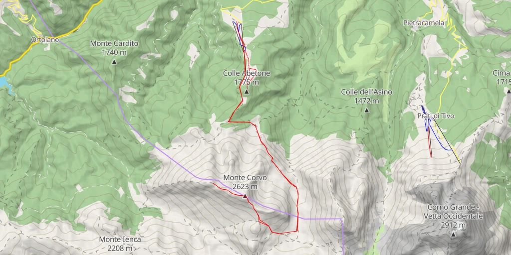 Map of the trail for Cima Ovest del Monte Corvo