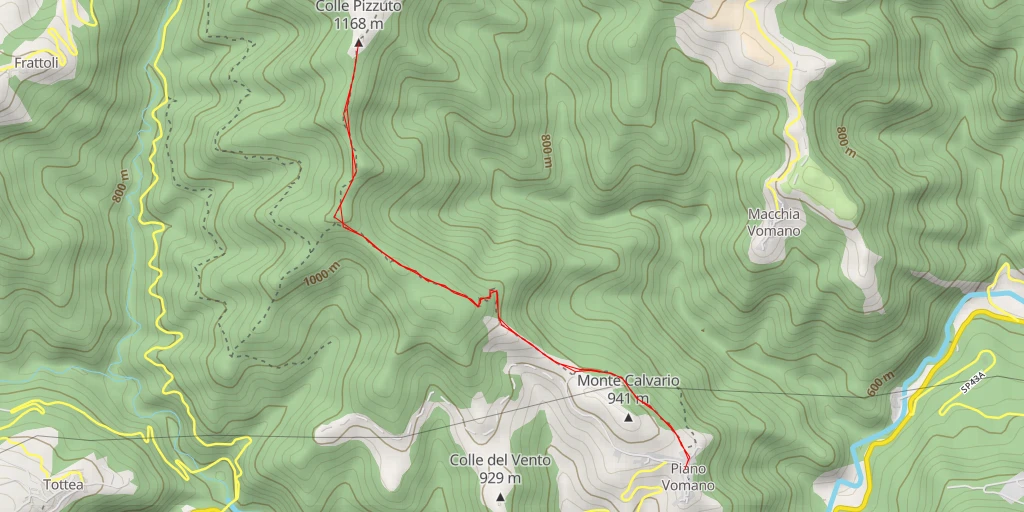 Map of the trail for Colle Pizzuto