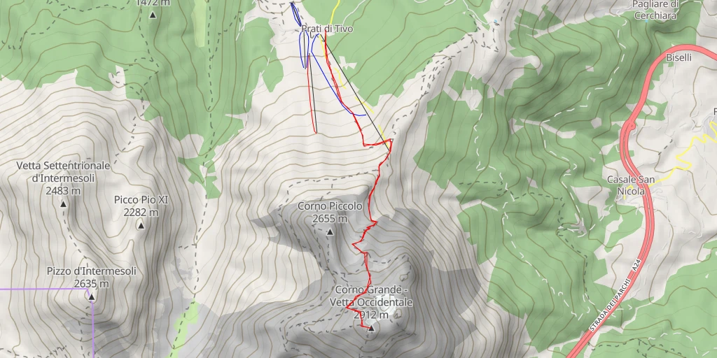 Map of the trail for Corno Grande - Vetta Occidentale