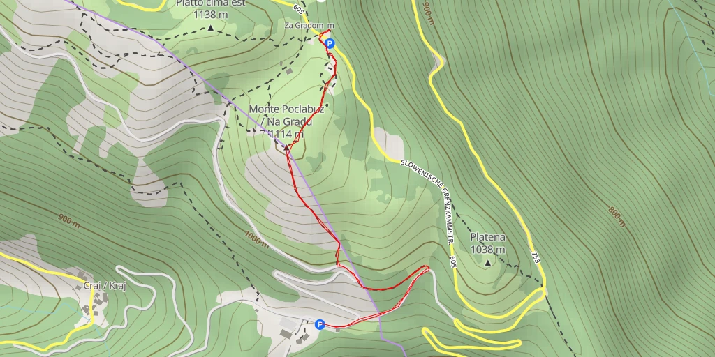 Map of the trail for Slowenische Grenzkammstrasse