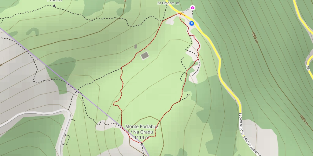 Map of the trail for Monte Poclabuz / Na Gradu