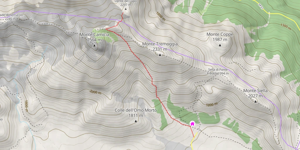 Map of the trail for Dente del Lupo