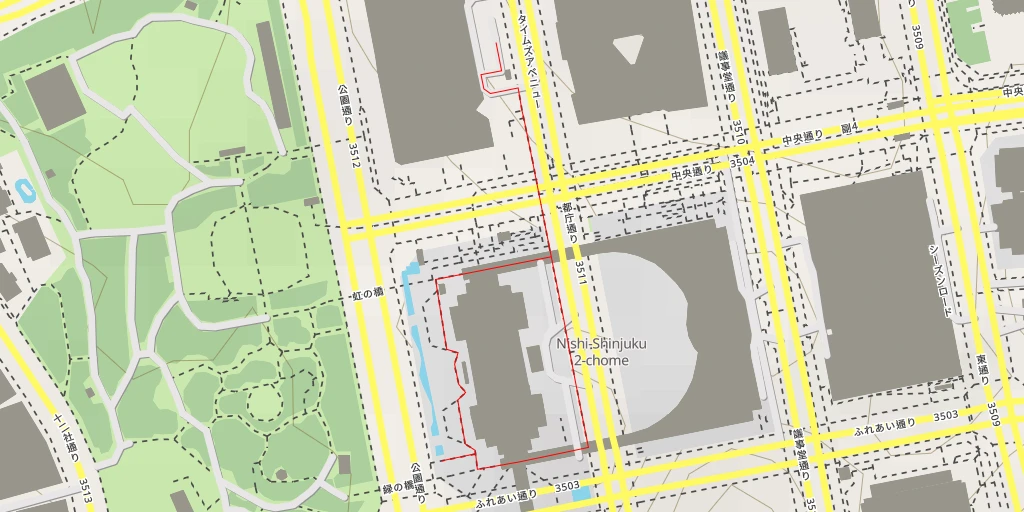 Map of the trail for 東京都庁 - 都庁通り - 新宿区