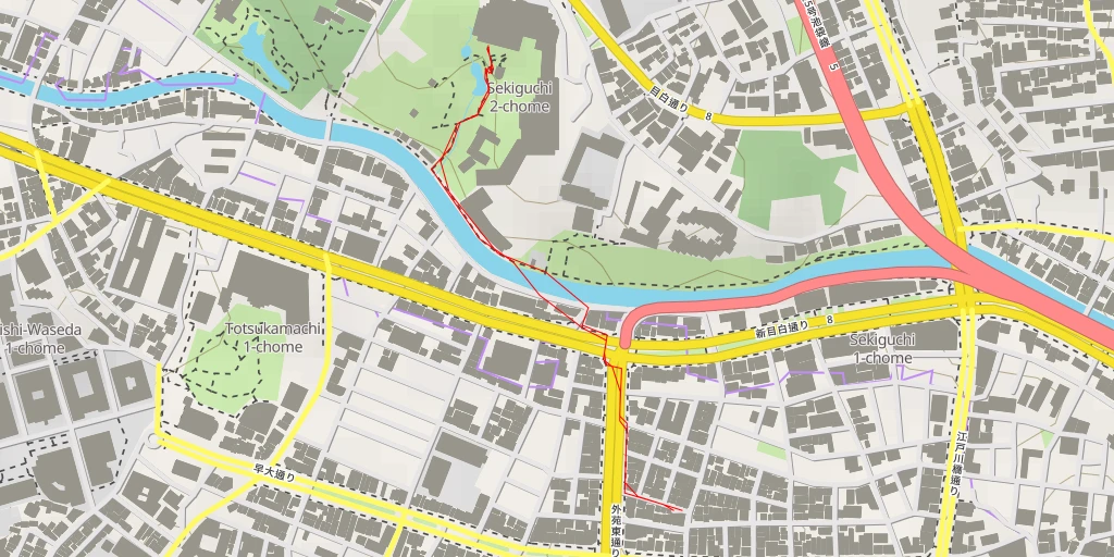 Map of the trail for ホテル椿山荘東京 - 文京区