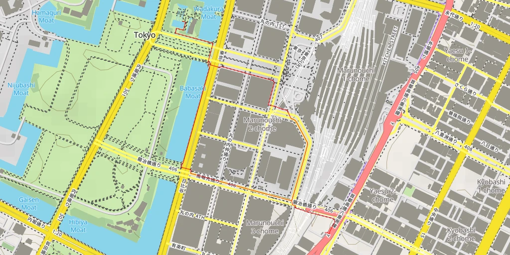 Map of the trail for 行幸通り - 千代田区