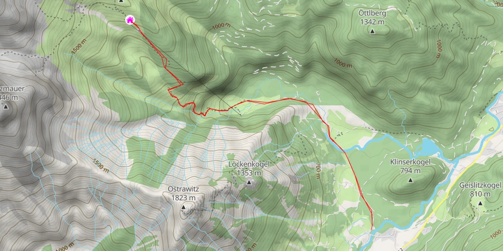 Map of the trail for Prielschutzhaus