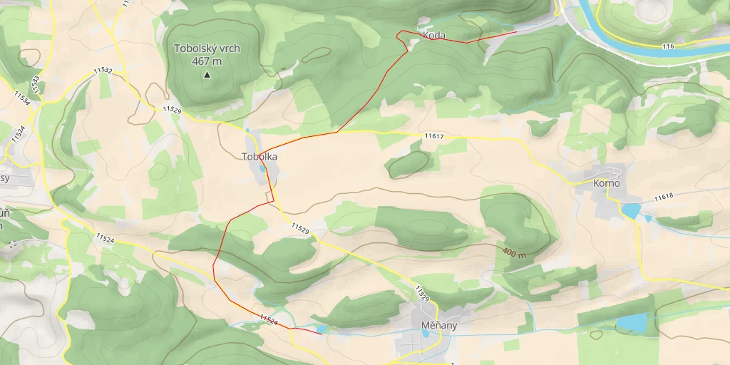 Map of the trail for NS Památné stromy: Dub letní - Měňany - 11524