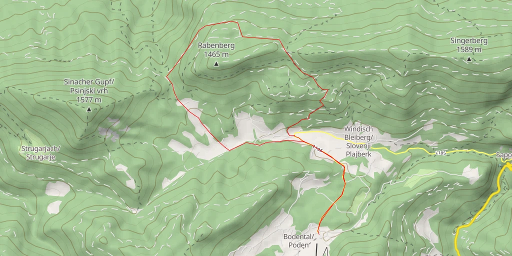 Carte de l'itinéraire :  Velika ravna - Feistritz im Rosental