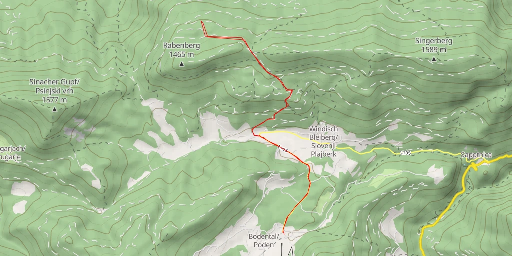 Carte de l'itinéraire :  Velika ravna - Feistritz im Rosental