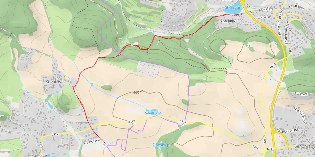 Map of the trail for Pětihostská