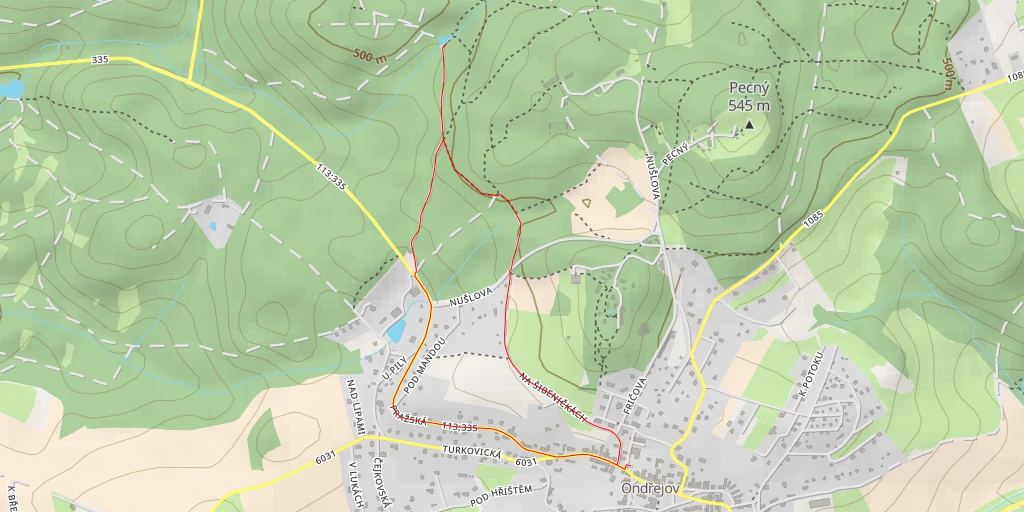 Map of the trail for 65 cm dalekohled - Nušlova