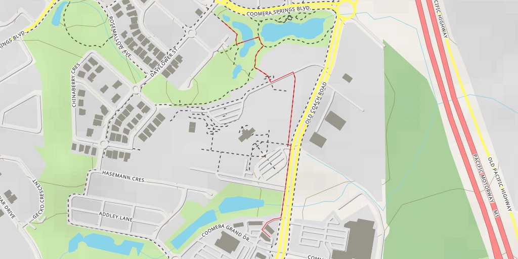 Map of the trail for Coomera Springs Boulevard - Coomera Springs Boulevard - Gold Coast City