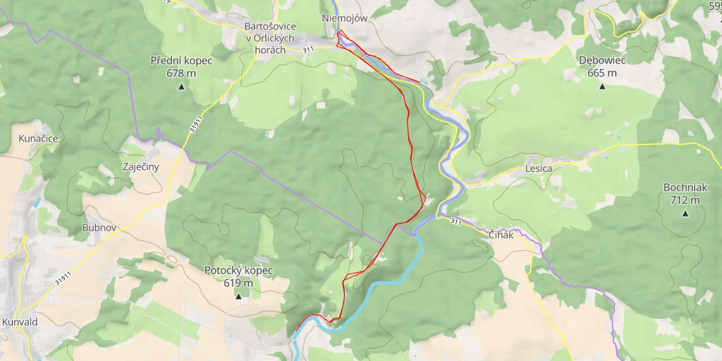 Carte de l'itinéraire :  Droga Śródsudecka - Droga Śródsudecka