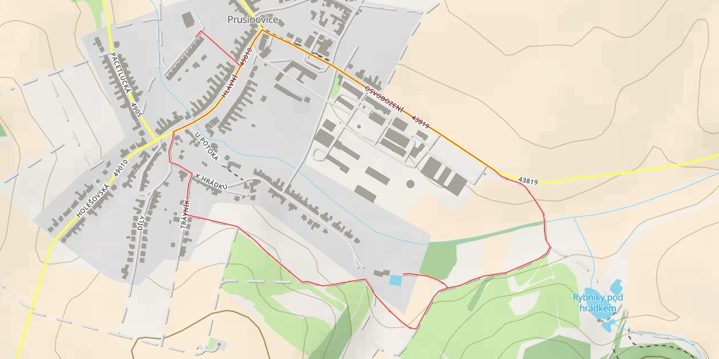 Map of the trail for fotbalové hřiště - K Hrádku