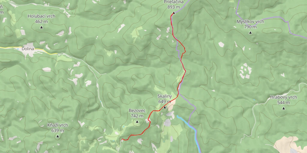 Map of the trail for Prieľačina