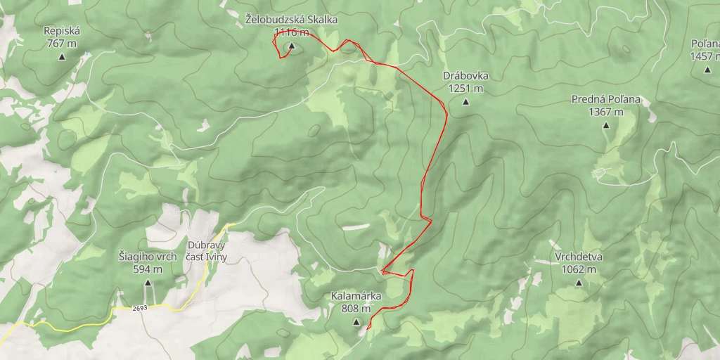 Map of the trail for Želobudzská Skalka